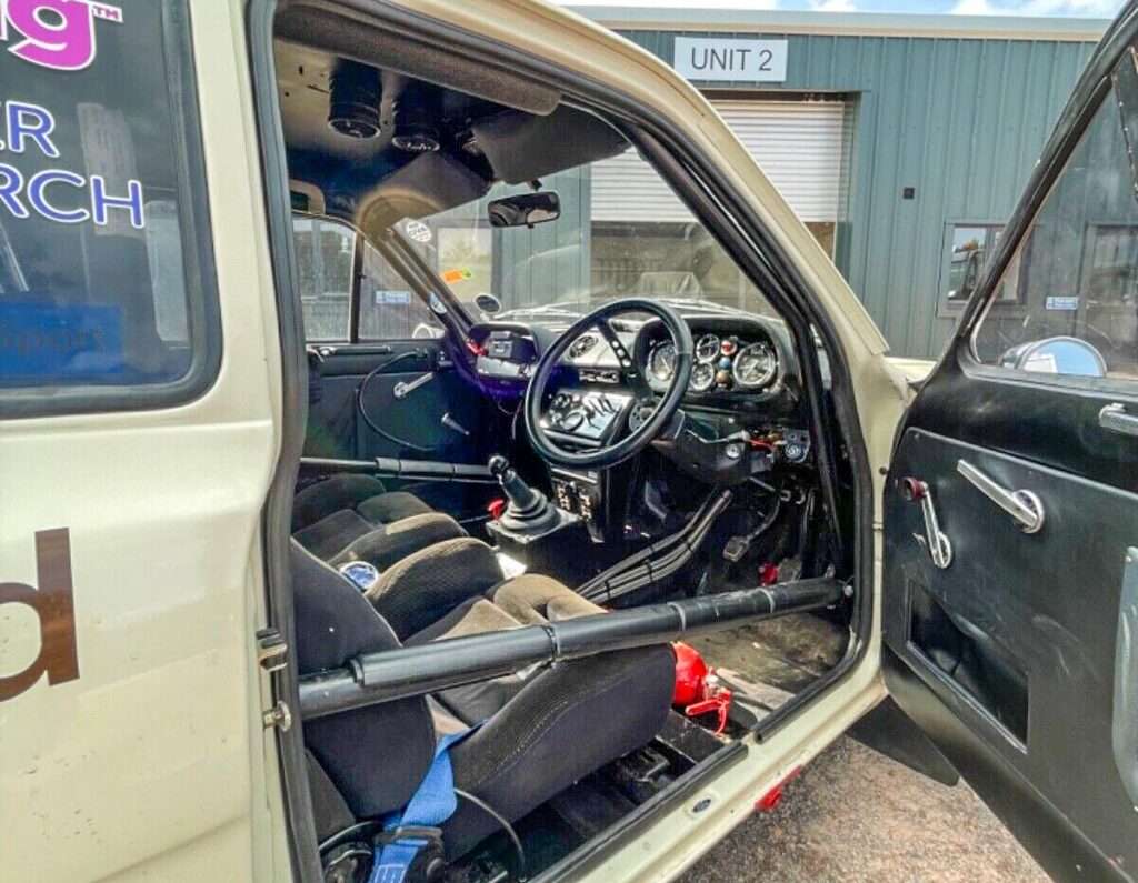 Interior of a competition-prepared Ford Escort RS1600 Mk1
