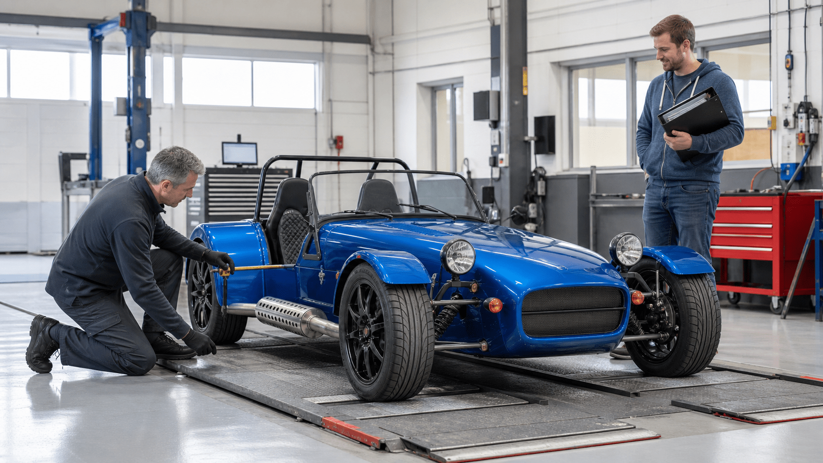 UK kit car undergoing an approval inspection with its builder