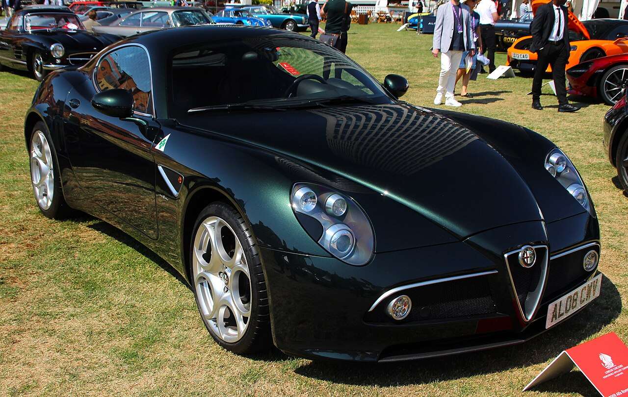 Black Alfa Romeo 8C Competizione front three-quarter view