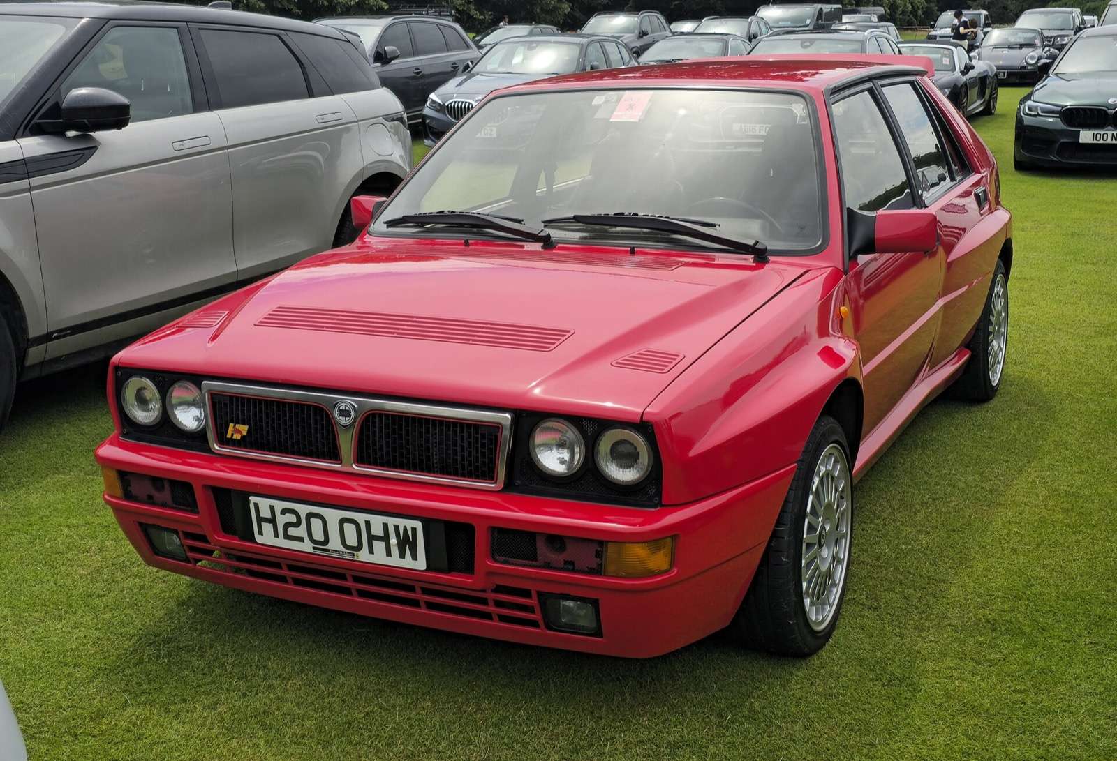 Red 1992 Lancia Delta HF Integrale Evoluzione viewed from the front
