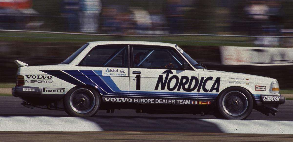 Volvo 240 Turbo racing at Silverstone in 1986