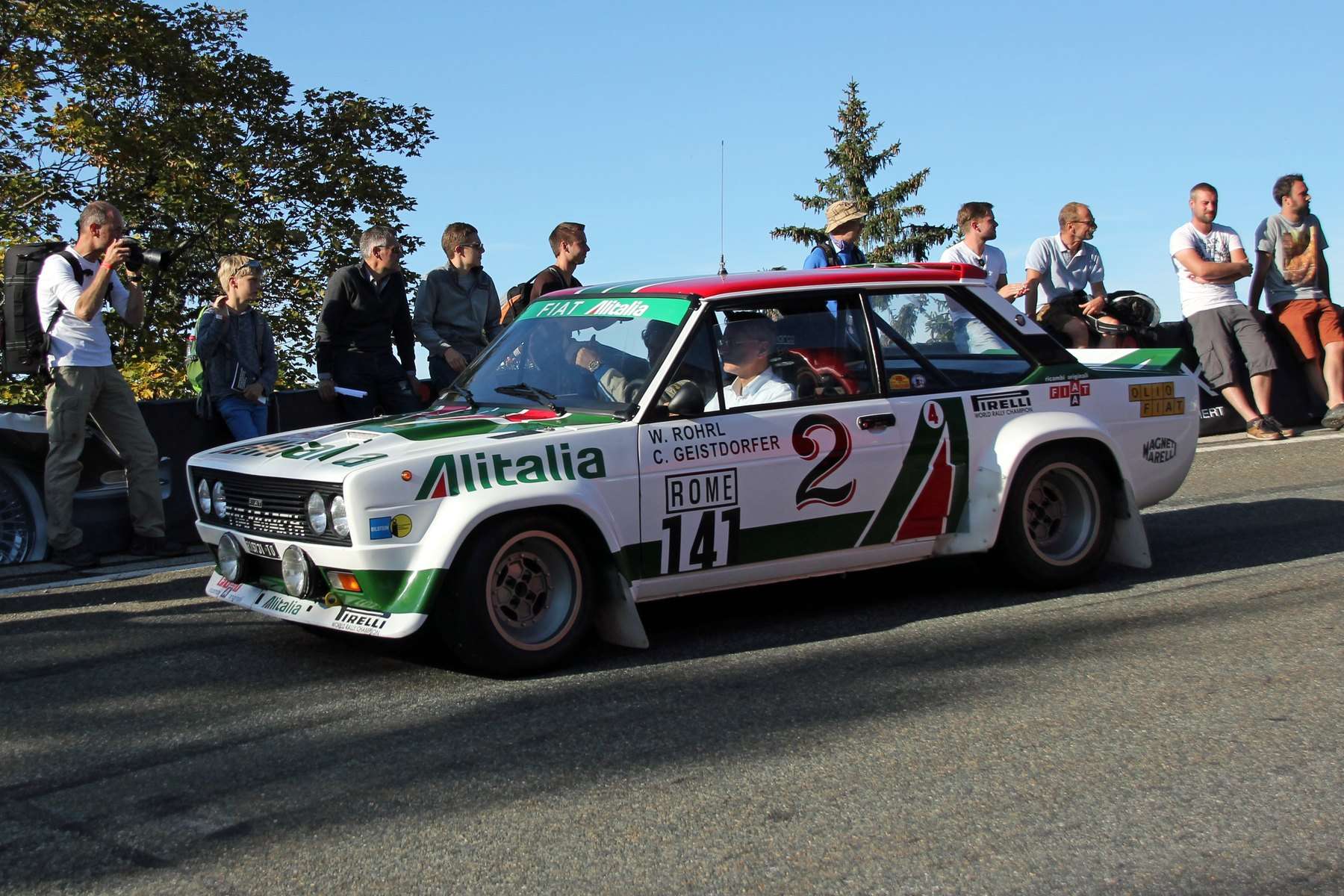 Side view of an Alitalia-liveried Fiat 131 Abarth