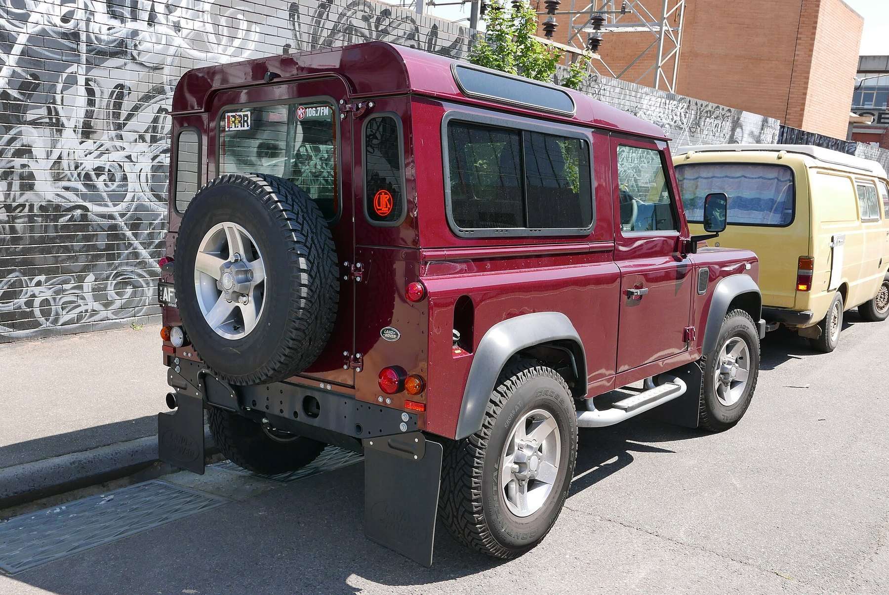 Rear view of a standard final-year Land Rover Defender 90