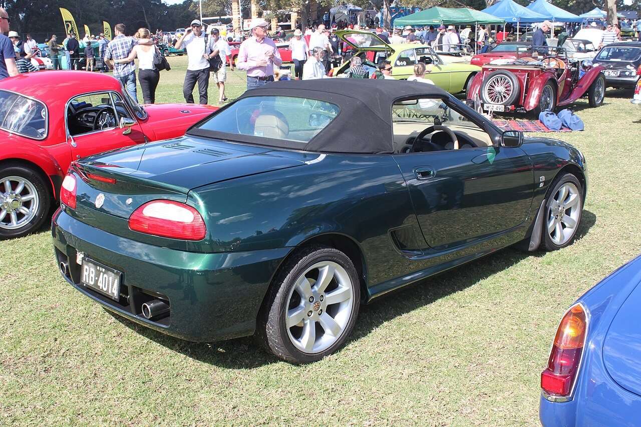 2003 green MG TF rear three-quarter view