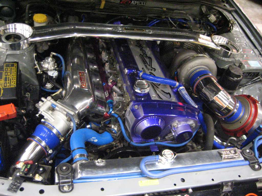 Modified RB26DETT engine installed in a Nissan Skyline R34
