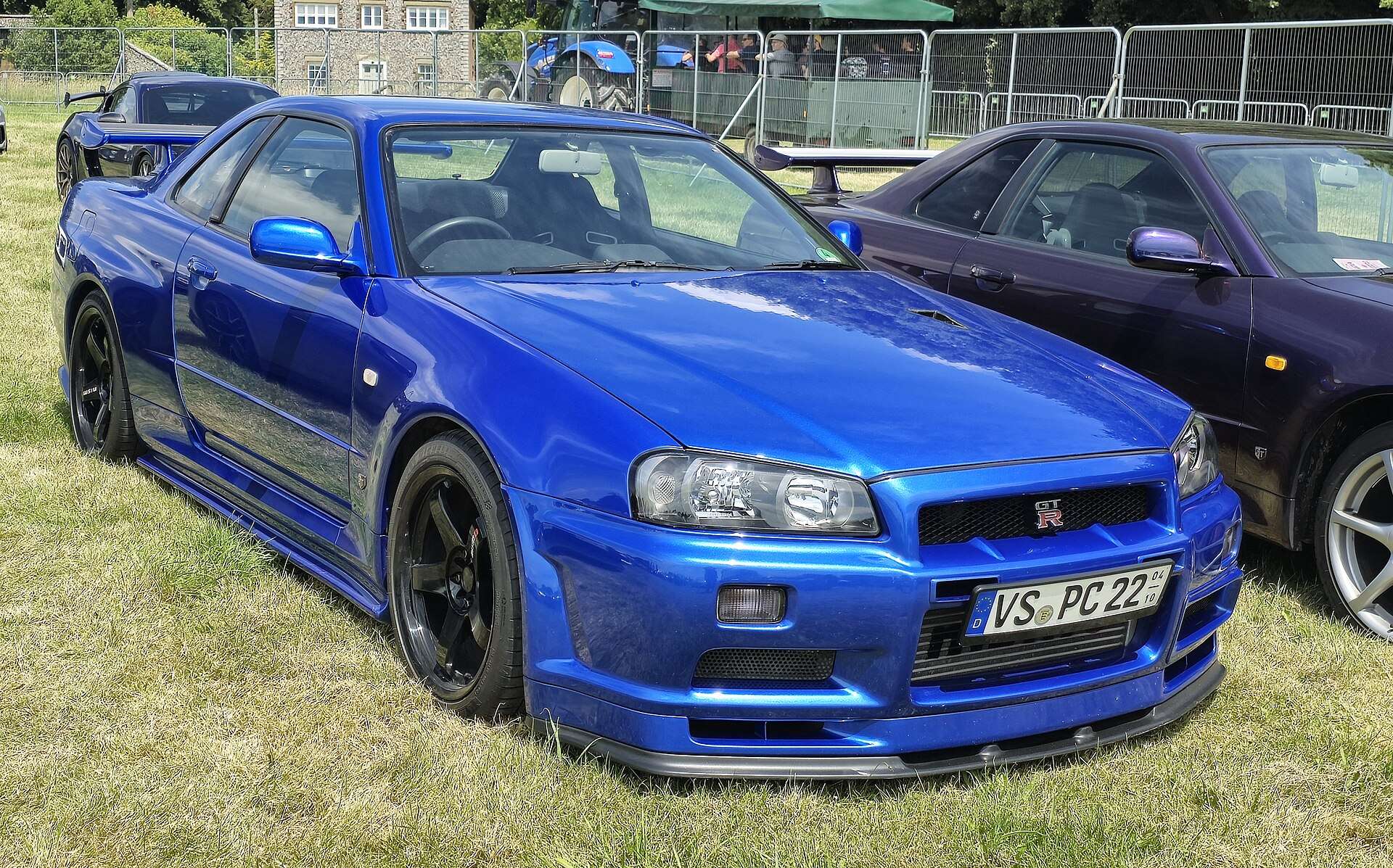 Blue Nissan Skyline GT-R R34 V-Spec II on display