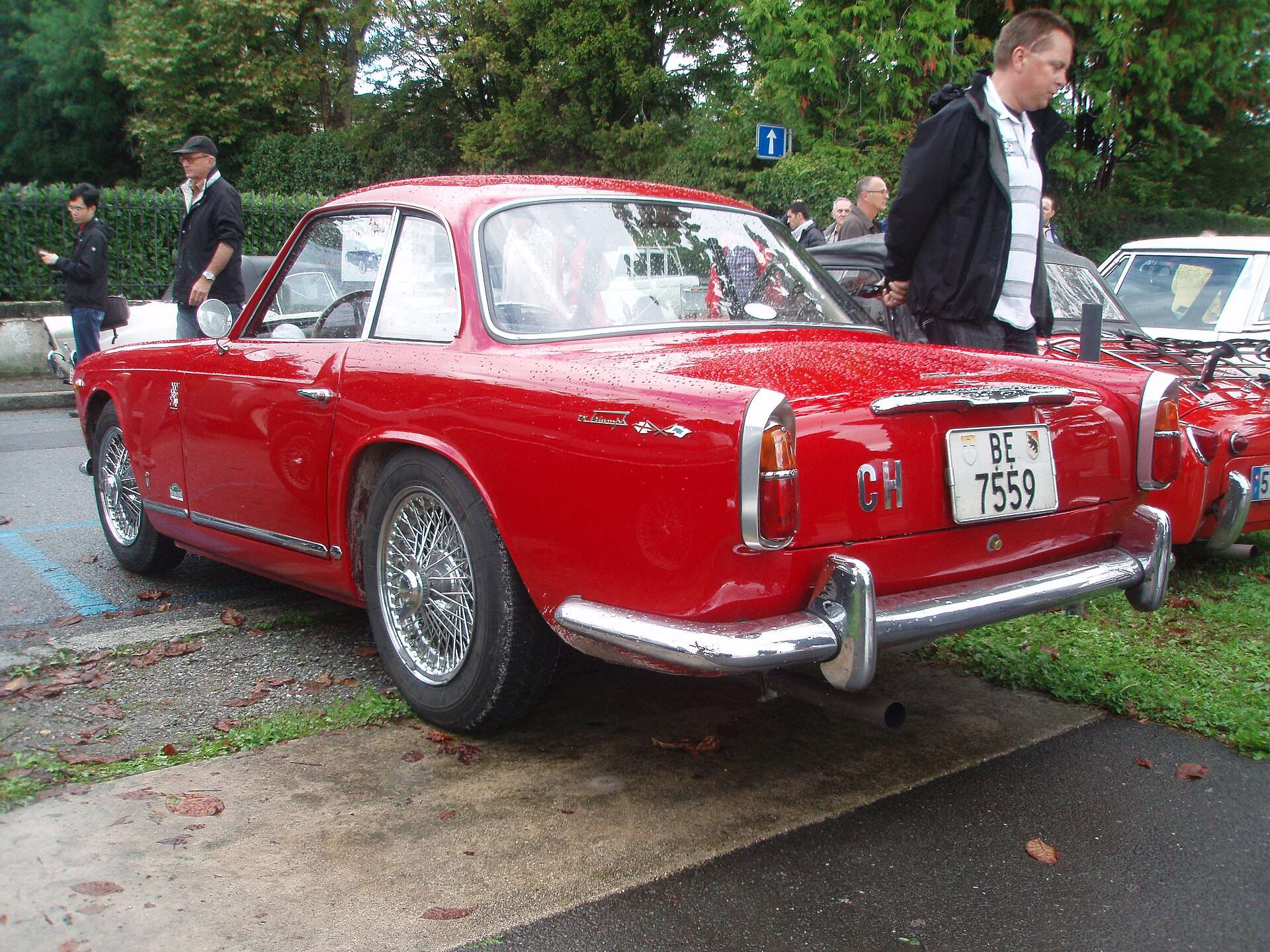 Red 1959 Triumph Italia 2000 rear three-quarter view