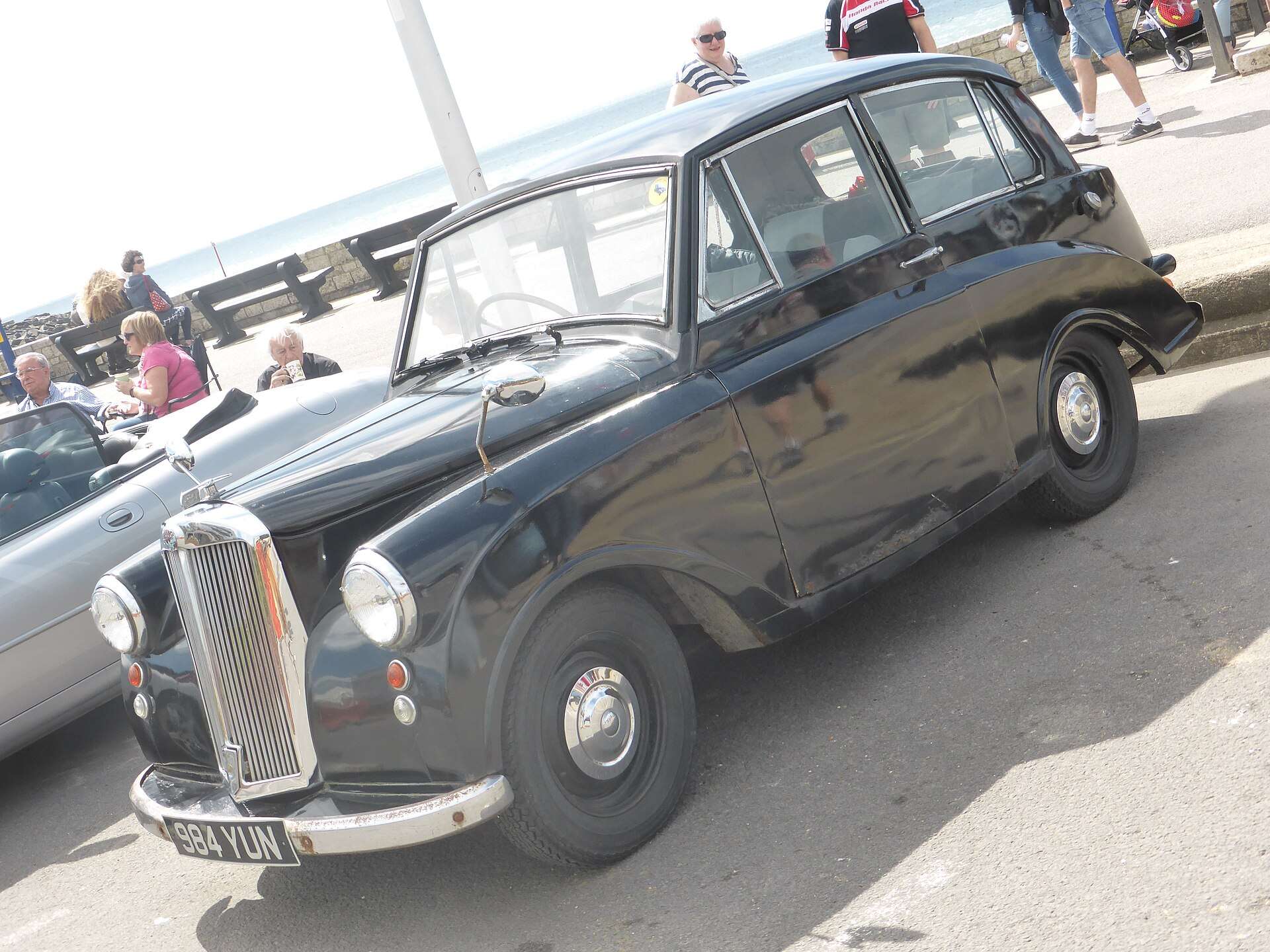 Black 1953 Triumph Mayflower saloon side and front view