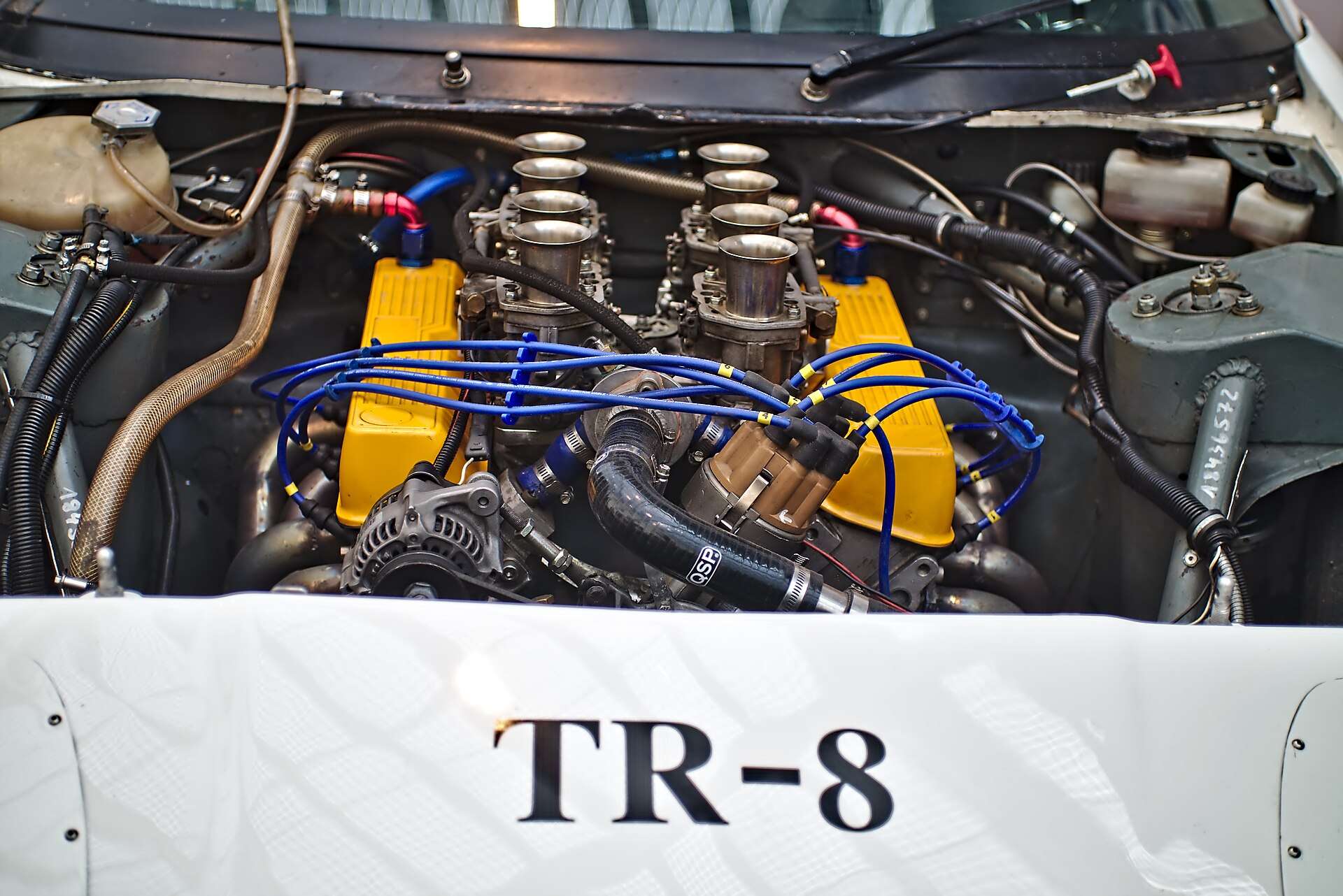 Competition-prepared Triumph TR8 V8 engine and identification detail