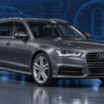 Illustration of a dark grey Audi A6 C7 4G Avant in a blue diagnostic studio