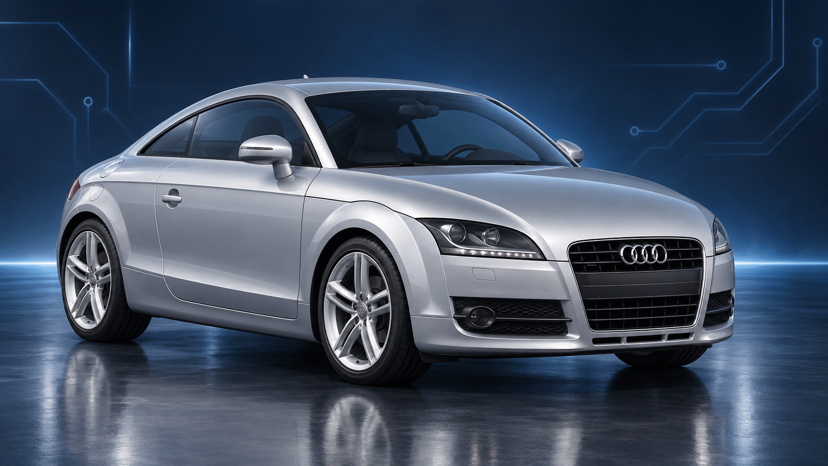 Silver Audi TT Mk2 (8J) Coupe in a blue diagnostic studio — illustrative artwork