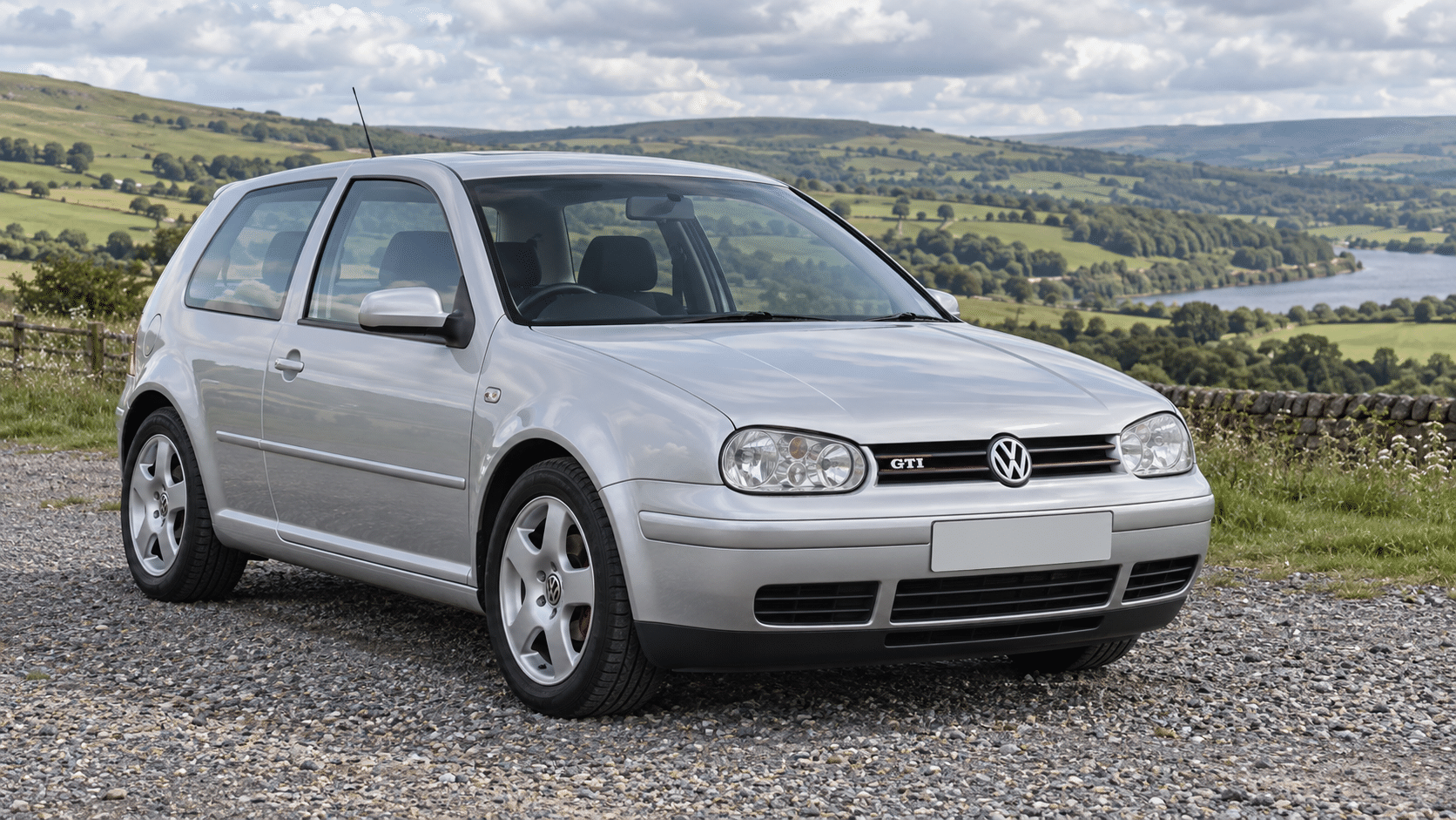 Silver Volkswagen Golf GTI Mk4 1.8T in the British countryside — illustrative artwork