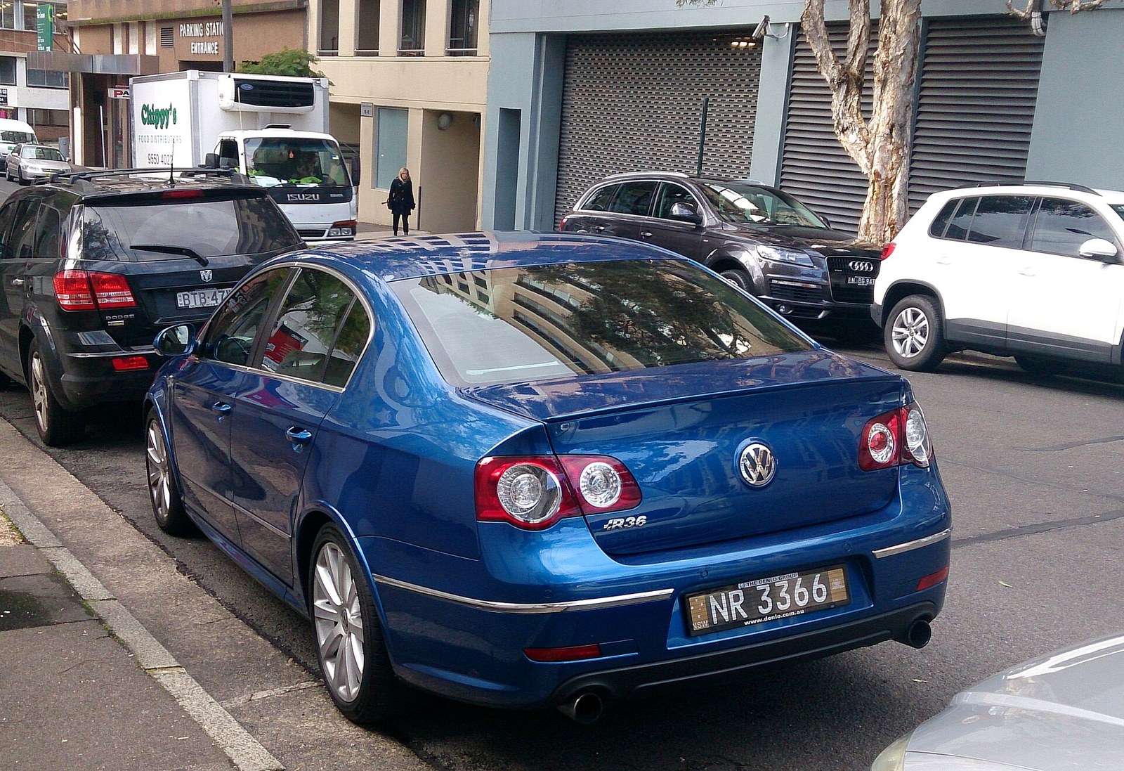 Blue Volkswagen Passat R36 saloon rear